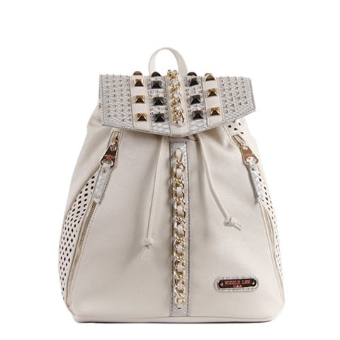 Nicole Lee Chanelle Chain and Stud Embellished Backpack, White, One Size