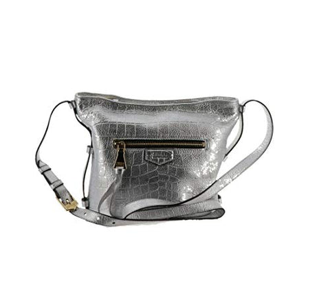 Aimee Kestenberg Pebble Leather Crossbody Handbag- Liza Silver Croco New A292599