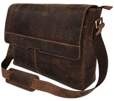 18" Leather Messenger Bag Vintage Buffalo Satchel Laptop Briefcase Unisex Computer Bags for Men