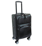 Amerileather Leather Croco-Print Two Piece Set Traveler On Spinner Wheels (#8602-0) (Black)