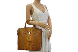Vicenzo Leather Dione Croc Embossed Top Handle Leather Tote, Brown