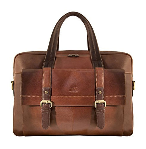 Mancini Leather Goods RFID Secure Double Compartment Laptop Briefcase