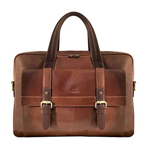 Mancini Leather Goods RFID Secure Double Compartment Laptop Briefcase