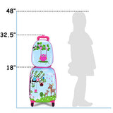 Goplus 2Pc 12" 16" Kids Carry On Luggage Set Upright Hard Side Hard Shell Suitcase Travel Trolley ABS (Deer & Birds)