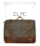 Canvas Messenger Bag Zlyc Leather Trim 15.6 Inch Laptop Bag Military Shoulder Bag Vintage Handbag