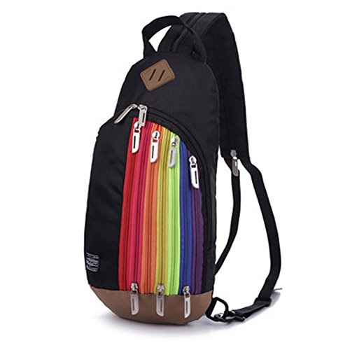 BIBITIME Black Unisex Multipurpose Rainbow Zipper Casual Sport Travel Shoulder Cross Body Bag Sling