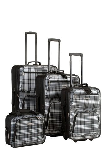 Rockland F105-BLACKCROSS 4 Piece Black Plaid Luggage Set