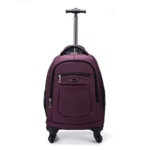 Racini Nylon Waterproof Rolling Backpack, Freewheel Travel Wheeled Backpack, Carry-on Luggage with Anti-Theft Zippers(Purple)