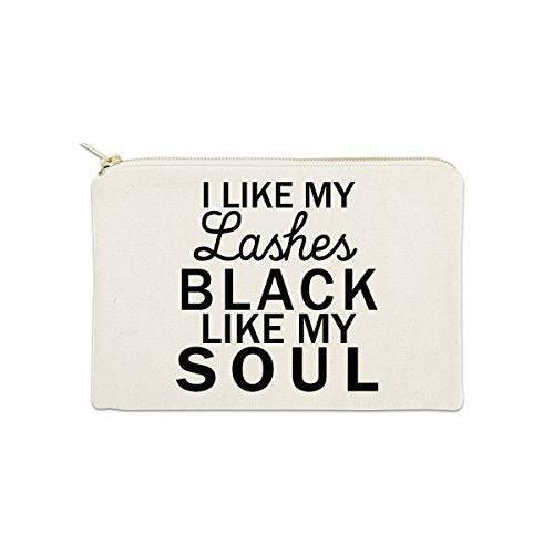 I Like My Lashes Black Like My Soul 12 oz Cosmetic Makeup Cotton Canvas Bag - (Natural Canvas)