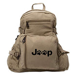 Jeep Wrangler Cat Dog Paw Prints Army Sport Heavyweight Canvas Backpack Bag in Khaki & Black, Large