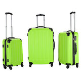 Green 3 Pcs Luggage Travel Set Bag ABS+PC Trolley Suitcase