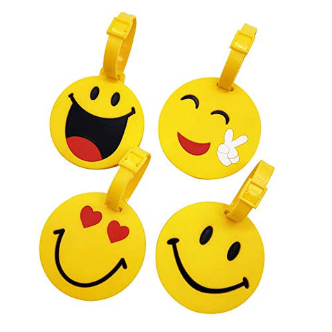 Mziart Cute Emoji Luggage Tags Set of 4, Personalized Smiling Face TSA Travel Bag ID Suitcase Labels for Women Men