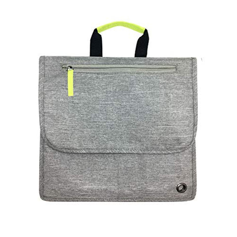 So-Mine Commuter Essential Bag | Attaches to Airline Seat and Car Pocket | Travel Organizer | Slim Profile | 6 Pockets | 2 Cable Loops | 1 Zipper Pocket | Fits on Roller Bag Handle | Ash/Lime