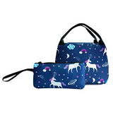 Hey Yoo 3pcs Laptop Backpack 3 Pieces Casual Hiking Daypack Bookbag School Bag Backpack Sets for Girls Women (Blue Unicorn)