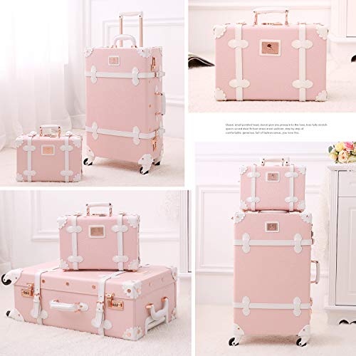 Unitravel 2 Piece Vintage Luggage Set, 20 Women Carry On Suitcase Set with  TSA Lock, Faux Leather Spinner Trunk with 12 Train Case (Plaid)