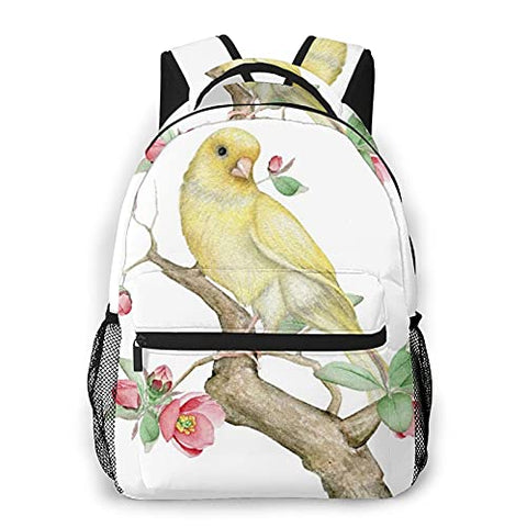 Casual Backpack,Watercolor Canary Bird On A Blooming Tre,Business Daypack Schoolbag For Men Women Teen 16"X11.5"