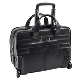 McKlein, L Series, Bowery, Top Grain Cowhide Leather, 15" Leather Wheeled Laptop Briefcase, Black (87855)