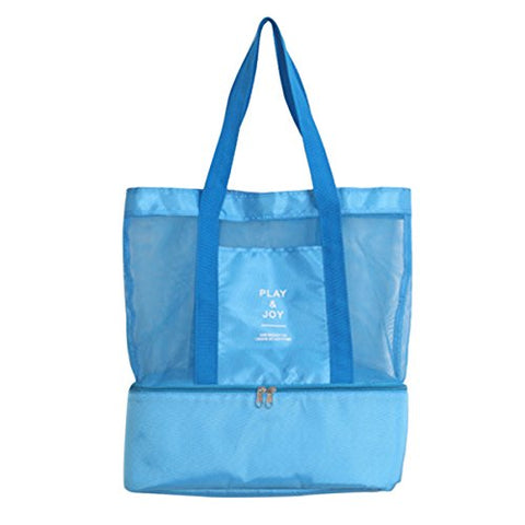ABage Women's Tote Bag Summer Mesh Beach Shoulder Bag Travel Insulated Cooler Bags, Blue