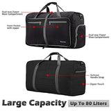 Gonex 80L Packable Travel Duffle Bag, Large Lightweight Luggage Duffel (Black)