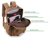 Crest Design Canvas Hiking Travel Daypacks School Laptop Backpack Rucksack 30L (Brown)