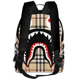 NiYoung Durable Polyester Rucksacks Plaid Bapes Shark Teeth Logo Pattern Travel Hiking Backpack - Big Capacity Anti-Theft Multipurpose Carry-On Bag for Boys Girls