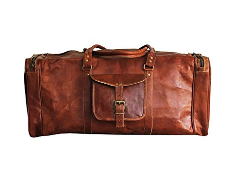 Vintage Leather 24 Inch Square Duffel Travel Gym Sports Overnight Weekend Leather Bag