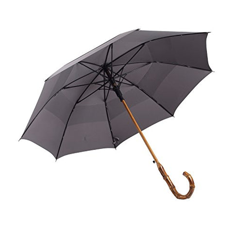 UK Designed—Balios Prestige Walking Stick Umbrella—Bamboo Handle—Double Canopy (Metallic Gray)