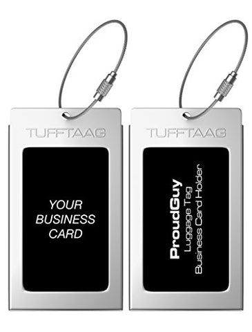 Luggage Tags Business Card Holder TUFFTAAG PAIR Travel ID Bag Tag - Stainless Steel