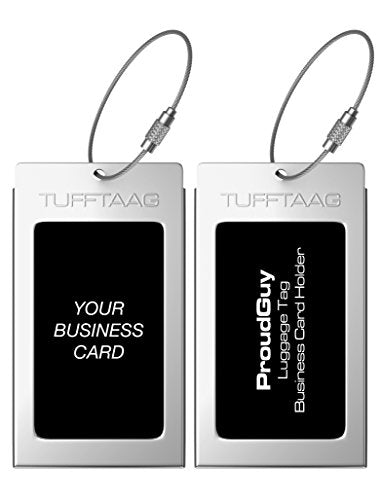 Luggage Tags Business Card Holder TUFFTAAG PAIR Travel ID Bag Tag - Stainless Steel