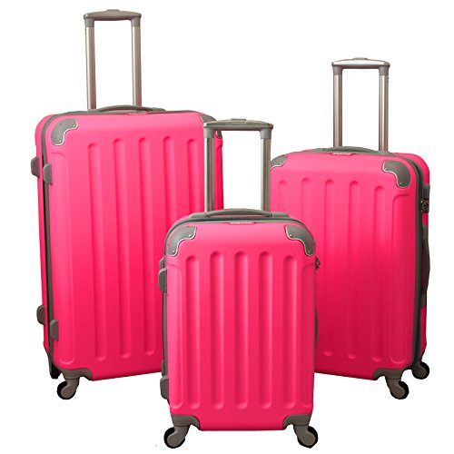 Dejuno Neato 3-Piece Hardside Spinner Combination Lock Luggage Set, Pink