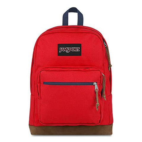 JanSport Right Pack Backpack - School, Travel, Work, or Laptop Bookbag with Leather Bottom, Red Tape
