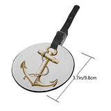 Personality round luggage tag Nautical Fashion match Gold Foil Anchor Image Be Safe and Grounded Voyage Journey Adventure Fisherman，Diameter3.7" Gold White