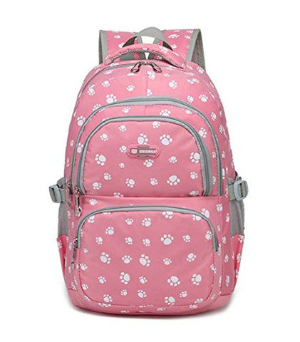 Fanci Students Candy Color School Bag Lovely Dog Paw or Butterfly Prints Large Capacity Backpack