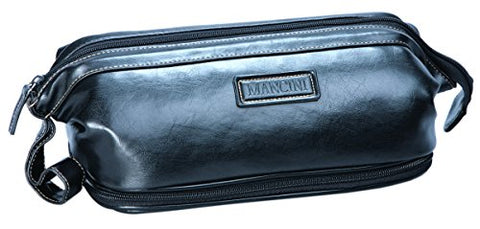 Simulated Leather Dual Compartment Toiletry Kit With Manuicure Set, Black, 10.25" x 4.5" x 6.5"