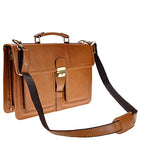 Zlyc Men Pu Leather Laptop Messenger Shoulder Bag Business Briefcase Top Handle Handbag, Brown