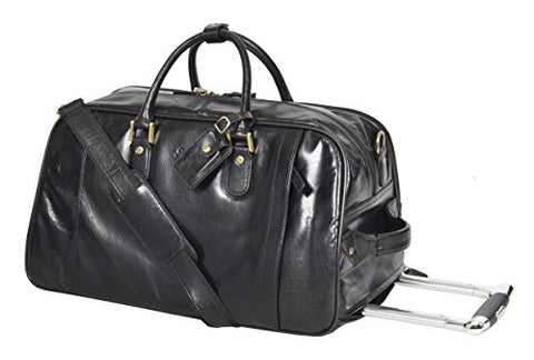 Black Wheeled Holdall Leather Duffle Gym Cabin Travel Luggage Weekend Bag Pete