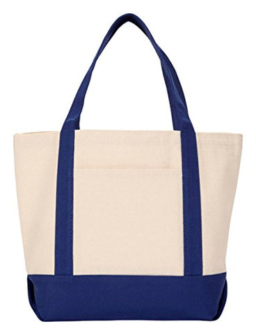 Ultraclub 8867 Seaside Canvas Boat Tote Bag - Natural & Navy