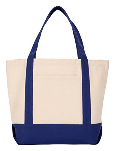 Ultraclub 8867 Seaside Canvas Boat Tote Bag - Natural & Navy