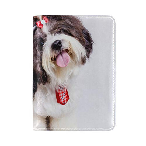 Passport Holder Cute Shih Tzu Travel Genuine Leather Wallet Cover Case for Womens Mens Kids