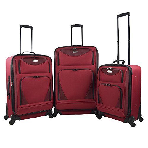 3 Piece Expandable Luggage Set Includes 28" Suitcase, 24" Upright, and 20" Carry-On with Smooth Spinner Wheels and Reinforced Material, Red Color Option