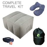 Inflatable Foot Rest | Comfortable, Customizable Height and Portable | Perfect For Long Distance Travel | Includes Bonus Travel Kit | Inflatable Neck Pillow, Eye Mask and Ear Plugs