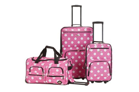 Rockland Luggage 3 Piece Printed Luggage Set, Pink Dot, Medium