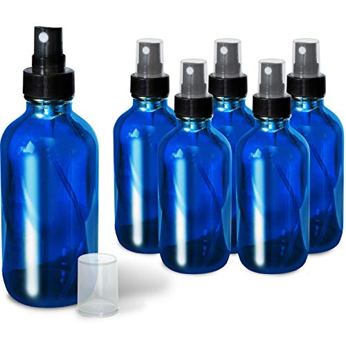 Blue Glass Spray Bottles (4oz) - 6 pack - Small Empty Bottle for Essential Oils and Cleaning Solutions Mist