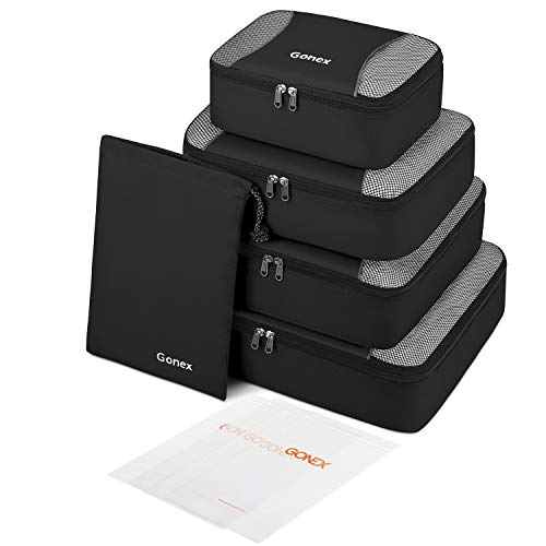 Gonex Packing Cubes Set, Lightweight Travel Organizers Bags 5pcs + 1 Shoe Bag+ 4 Reusable Zip