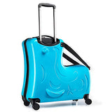 AO WEI LA OW Duffel Bag for Kids Ride-On Suitcase Carry-On Luggage with Wheels fits to kids aged 6-12 years old (Blue, 24 Inch).