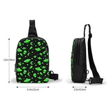 NiYoung Men Women Sling Bag Crossbody Backpack, Green Alien Moon Spaceships Planet Black Casual Daypack with Adjustable Strap for Outdoor Cycling Hiking Travel