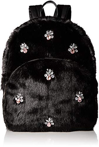 Betsey Johnson Bejeweled Fur Backpack, black