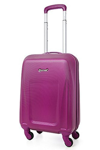 5 Cities Ultra Light ABS Hard Shell Hand Cabin Carry On Suitcase Luggage With Spinner Wheels - Fits American, United & Delta Airlines, Southwest and Virtually All UK and European Airlines, Purple