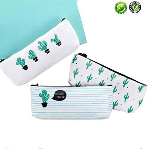 Cute Pencil Bags Cactus Makeup Bag Set of 3 with Large Capacity for Student & Adult (3PCS Cactus)