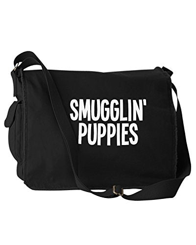Funny Smugglin Puppies Dogs Black Canvas Messenger Bag